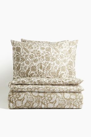 H&M Gemusterte Bettw&auml;sche f&uuml;r Doppel-/Kingsize-Betten - Khakigr&uuml;n/Gebl&uuml;mt