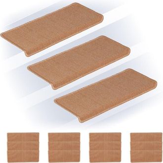 Relaxdays Relaxdays - Stair Treads, Set of 15, Rectangular Step Mats, 65 x 24 cm, Self-Adhesive, Non-Slip, Carpet Runner, Beige