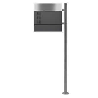 ECD Germany Ecd Germany Buz&oacute;n Autoportante Antracita De Acero Inoxidable Exterior Con Soporte Poste Casillero Moderno Con Espacio Para Revistas, Placa De Identifi