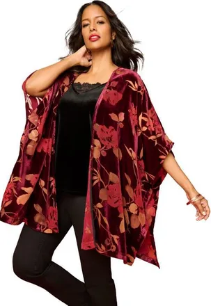 Roaman's Plus Size Burnout Velvet Wrap in Burgundy Floral at Nordstrom, Size X-Large/xx-Large