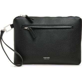 Tom Ford Wristlet Strap Grain Leather Pouch in Naa Black at Nordstrom