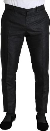 Dolce & Gabbana Slim Fit Textured Dress Pants - Heren - Nette broeken - Zwart - L - Wol - Broeken