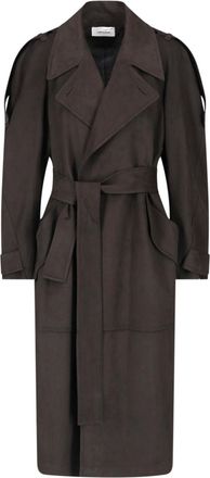Low Classic Double-Breasted Faux Suede Trench Coat with Adjustable Features