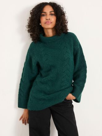 Fat Face FatFace Celia Jade Green Knitted Roll Neck Jumper