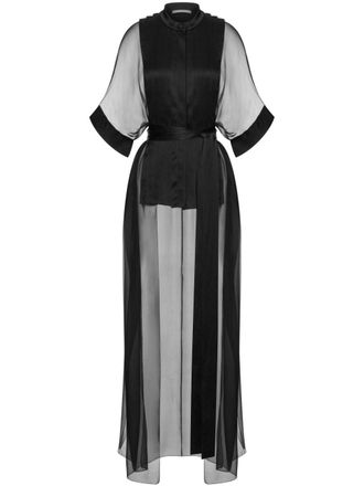 Alberta Ferretti sheer-panelled long blouse - women - Silk - 42 - Black