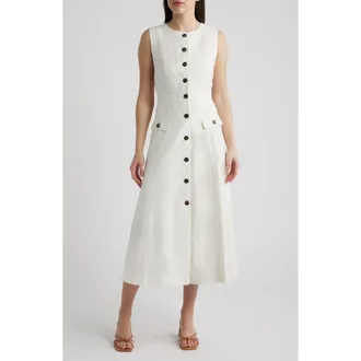 ZOE AND CLAIRE Sleeveless Button-Up Midi Dress in Oatmeal at Nordstrom, Size X-Large