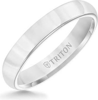 Triton 4MM Tungsten Carbide Ring with Bright Finish and Flat Edge in Metallic Silver at Nordstrom, Size 12.5