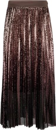 PESERICO Chique bruine rok met pailletten die licht vangen- ideaal voor een elegante en modieuze look. - Dames - Midirokken - Bruin - 2XL - Pailletten - Rokken