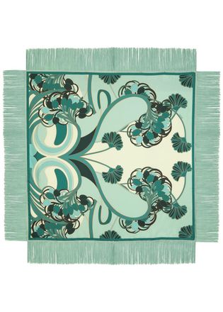 La DoubleJ LA Double J Reversible Printed Fringed Silk Scarf - Blue - One Size