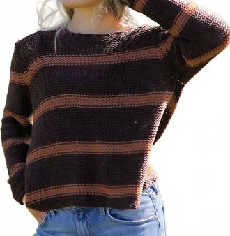 Wooden Ships Mare Striped Chunky Crew Cotton Top In Chocolate Ale/golden Brown