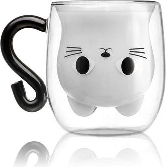 OEM Taza Con Estampado De Gatos, Bonita Taza De Caf&eacute;/t&eacute; De Cristal De Doble Pared, Un Regalo Estupendo Para Graduaciones, San Valent&iacute;n