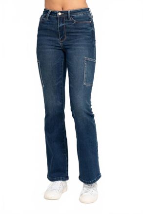 Judy Blue High Waisted Cargo Bootcut Stretchy Jeans In Dark Denim