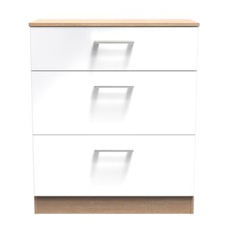 Welcome Furniture Milan Ready Assembled Chest Of Drawers with 3 Drawers - White Matt / Oak - Welcome Furniture | TJ Hughes