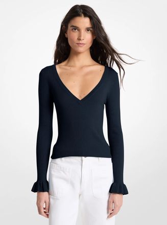 Michael Kors Ribbed Wool Blend V-Neck Sweater