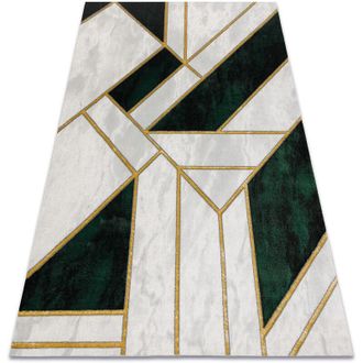 RugsX Alfombra Emerald Exclusivo 1015 Glamour, Elegante M&aacute;rmol, Geom&eacute;trico Botella Verde / Oro Green 80x150 Cm