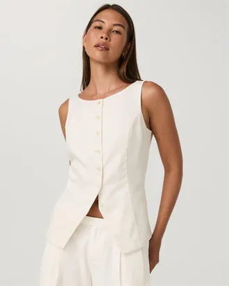 Vuori Clothing Trestles Twill Button Down Tank Top | Natural | XS, Size Extra Small