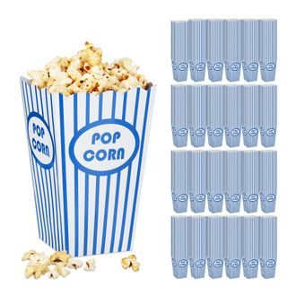 Relaxdays Relaxdays Cajas Palomitas, Set 576, Rayas, Dise&ntilde;o Retro, Accesorios Noche Cine, Cart&oacute;n, Recipiente Popcorn, Azul/blanco