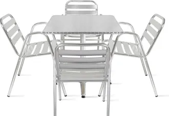 Oviala Mesa de jardín bistró cuadrada y 4 sillas de aluminio