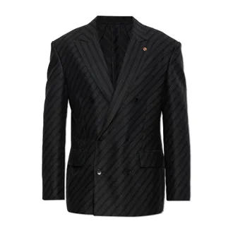 Versace Jassen, Heren, Grijs, M, Wol, Wol Blazer met enkele split
