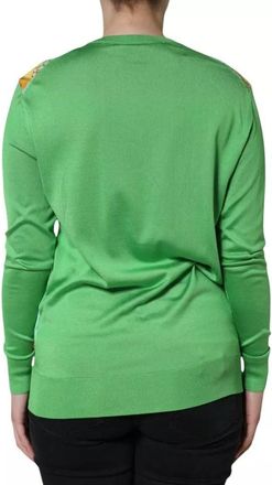 Dolce & Gabbana Womens Green Silk Granita Al Limone Long Sleeves Sweater Clothing