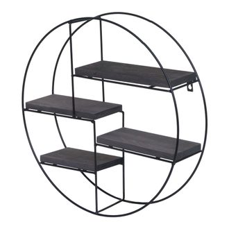 Hhg Estante De Pared Hhg-612, Estante Colgante Estante Flotante, 4 Estantes Metal Madera Maciza Industrial 45x45x11cm, Gris Oscuro
