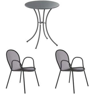 Emu Set Tavolo Pigalle Tondo &oslash; 60 Cm Con 2 Poltrona Ronda Grigio Antico