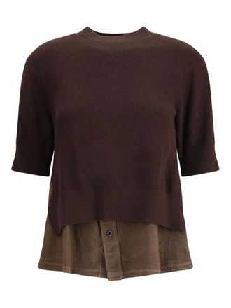 sacai layered knit sweater - women - Cotton/Polyester - 2 - Brown