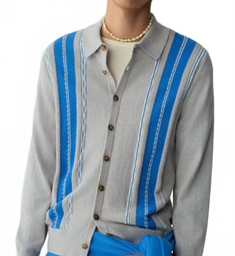 Guest In Residence Baja Plaza Long Sleeve Shirt In Stone Combo