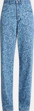 Dries Van Noten Peyton Laser-Print Denim Wide-Leg Jeans