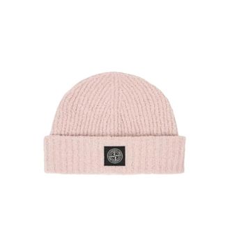 Stone Island Accessoires, Heren, Roze, ONE Size, Katoen, Full Rib Cotton Boucl&eacute; Beanie