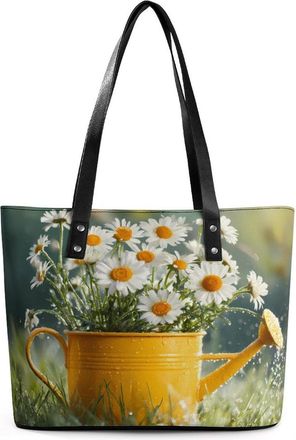 Generic Daisies Watering Can Grass Tote Bags for Women Cute Shoulder Purses Handbags