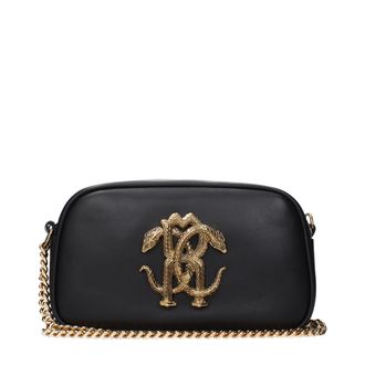 Roberto Cavalli Black Leather Crossbody Womens Bag