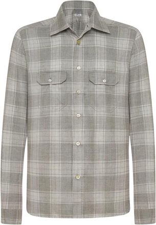 Kiton Shirt Cashmere - Heren - Casual Overhemden - Grijs - L - Kasjmier - Overhemden