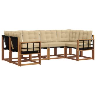 vidaXL Conjunto De Sof&aacute;s De Exterior Con Coj&iacute;n 6 Pcs Natural Y Beige Vidaxl