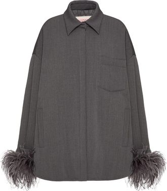 Valentino Garavani Active gabardine shirt - women - Elastane/Cupro/Virgin Wool/Ostrich Feather - 50 - Grey