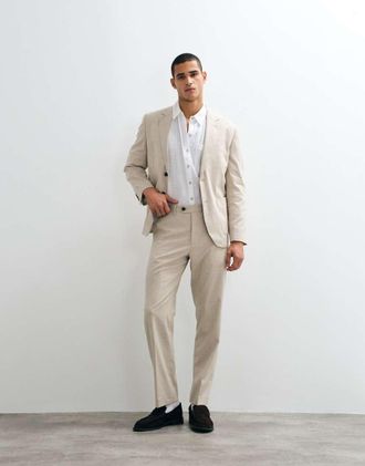 Selected Pantaloni sartoriali regular fit in misto lino beige in coordinato-Rosso