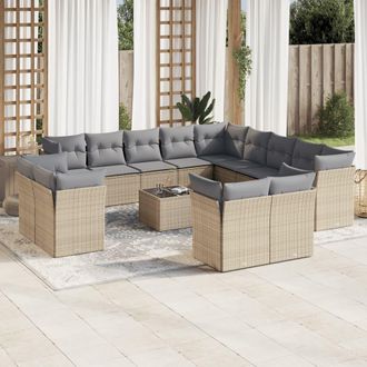 vidaXL Set Sof&aacute;s De Jard&iacute;n 14 Pzas Con Cojines Rat&aacute;n Sint&eacute;tico Beige Vidaxl