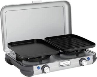 Campingaz Camping Kitchen 2 Grill & Go Cv Cocina Camping De Gas, 2 Fuegos, Funciona Con Cartucho Gas, 3,600 Vatios, Cocina Cartucho Con 2 Placas De Cocci&oacute;n Regu