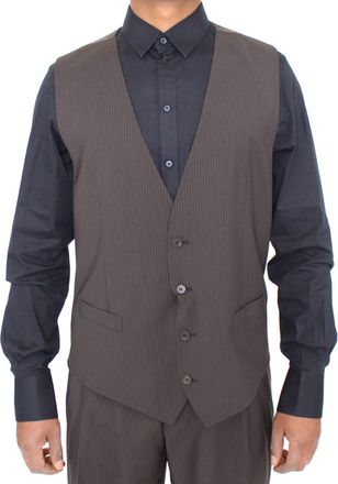 Dolce & Gabbana Mens Pinstripe Vest Classic Fit - Dark Brown Wool - Size EU 54 (Mens)