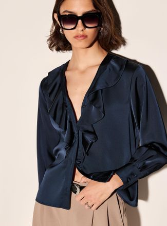 Icone Womens Ruffled collar double-faced satin blouse