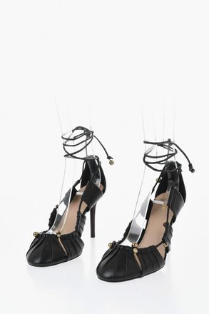 Chlo&eacute; Leather Lace-Up Pumps With Gold Details, 9.5cm Heel Chloe