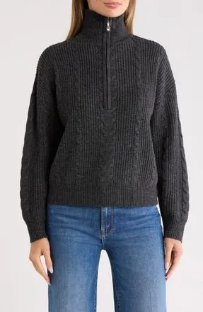 Renee C Braided Quarter Zip Sweater in Charcoal at Nordstrom Rack, Size Medium