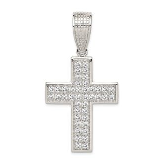 Diamond2Deal Sterling Silver Rhodium-plated Cubic Zirconia Cross Pendant