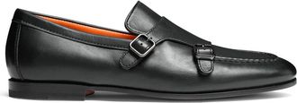 Santoni Gepolijste Dubbele Monk Loafer - Heren - Loafers - Zwart - 42 1/2 EU - Leer - Schoenen