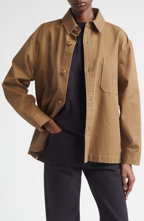 Saint Laurent Belle Chasse Organic Cotton & Linen Overshirt in Savane at Nordstrom, Size Medium