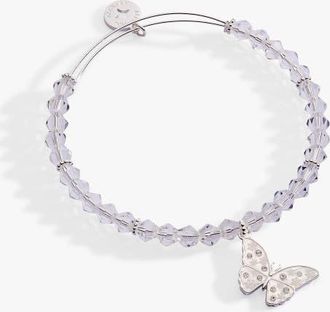 Alex and Ani Glass Butterfly Beaded Charm Bangle in Silver at Nordstrom