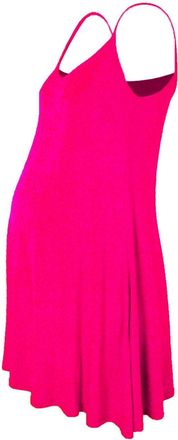 Janisramone Womens Ladies New Sleeveless Plain Floaty Flare Strappy Maternity Camisole Swing Dress Long Top Neon Pink