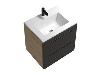 Vente-Unique Mueble de baño suspendido con lavabo encastrable - Color natural y antracita - 60 cm - ARUBA