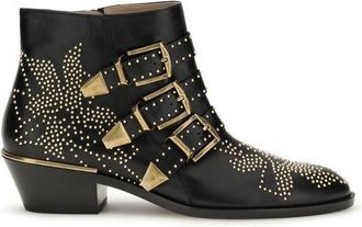 Chlo&eacute; Black Calf Leather Bos Taurus Lace-Up Womens Boots