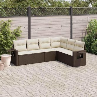 vidaXL Set Sof&aacute;s De Jard&iacute;n 6 Piezas Y Cojines Rat&aacute;n Sint&eacute;tico Marr&oacute;n Vidaxl